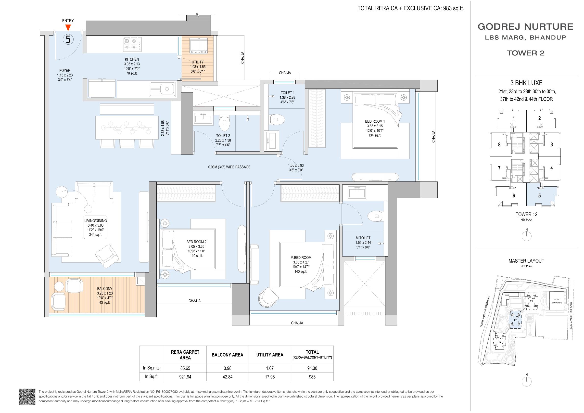 3 BHK Floor Plan - Variant 7